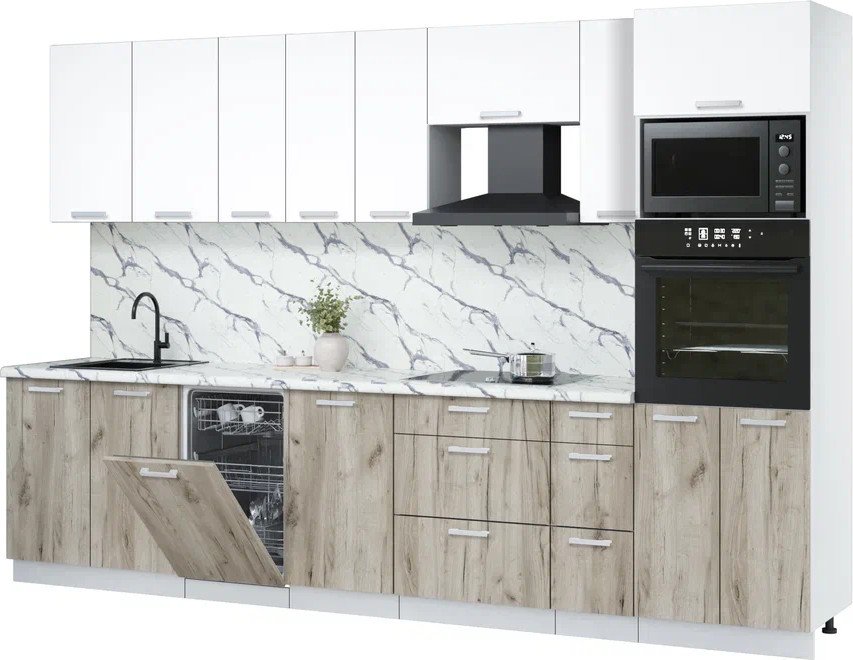 

Готовая кухня Интерлиния Мила Лайт 3.2-ПМ3 (белый платинум/дуб серый/белый гранит)