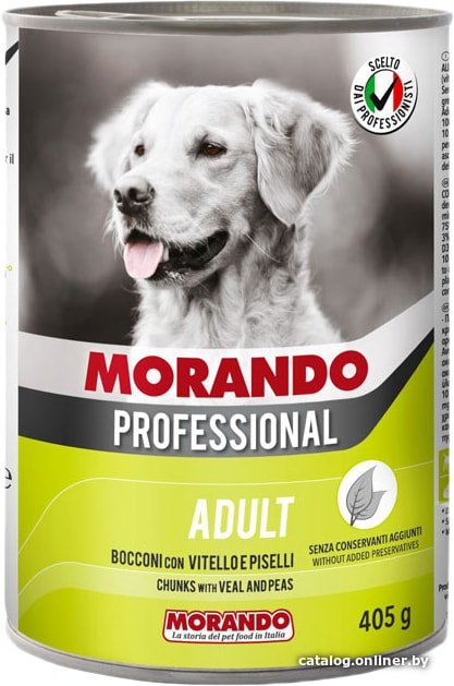 Консервированный корм для собак Morando Professional Adult крупные кусочки с телятиной и горошком 405 г
