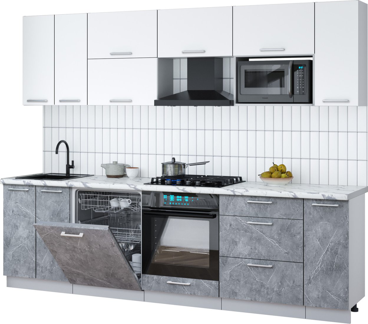 

Готовая кухня Интерлиния Мила Gloss 2.7-ПМ2 (керамика/белый/белый гранит)