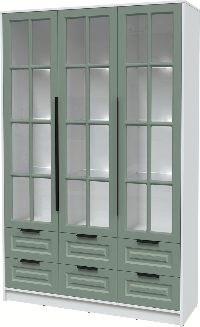 

Шкаф-витрина Интерлиния Концепт КТ-ШВ3 с подсветкой Деко (белый платинум/мята)