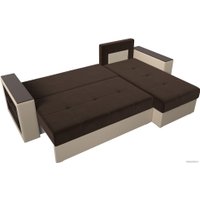 Угловой диван Лига диванов Дубай лайт правый 114183 (микровельвет коричневый/экокожа бежевый)