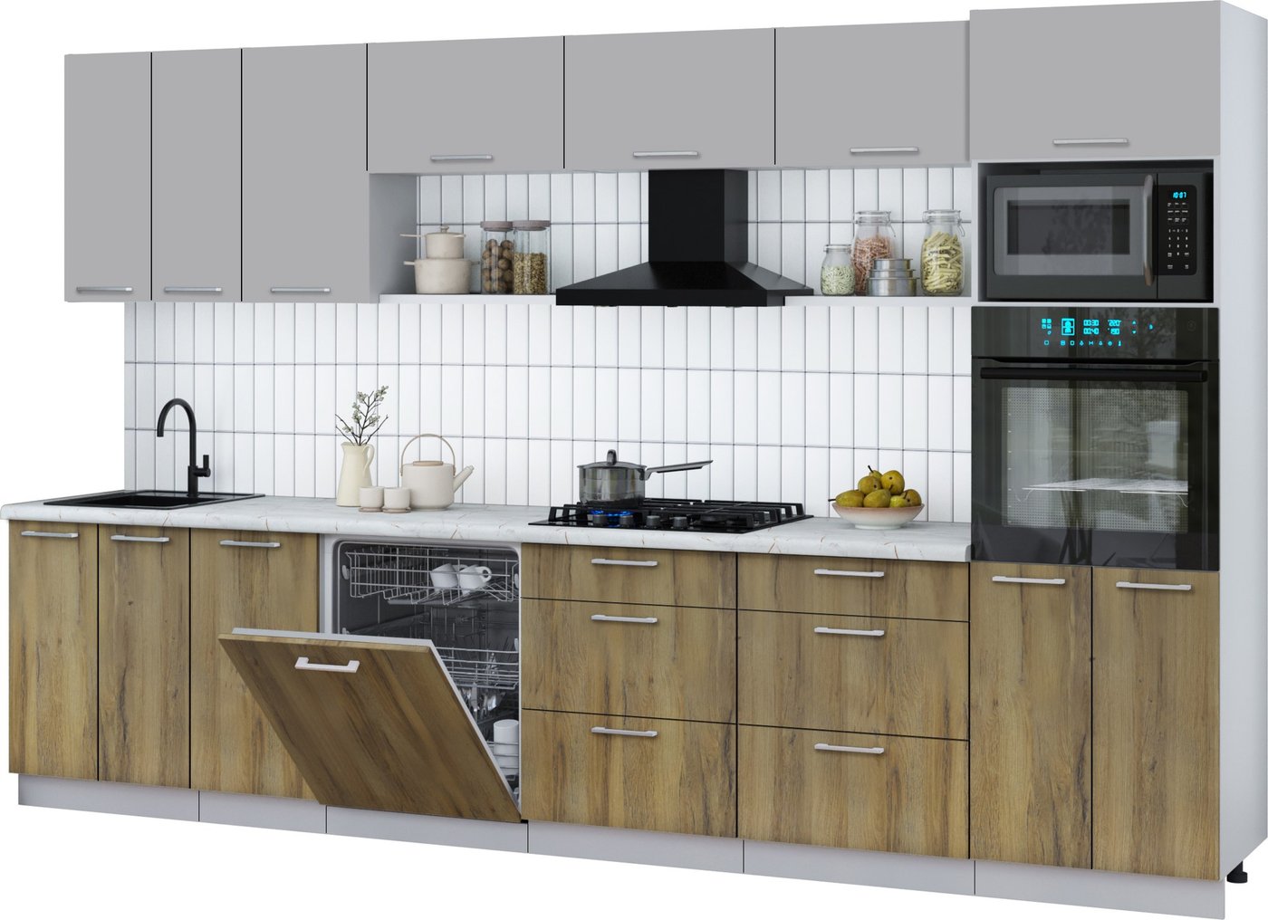 

Готовая кухня Интерлиния Мила Gloss 3.4-ПМ1-2 (дуб вотан/грей/серый каспий)