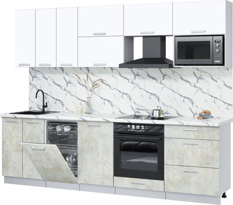 

Готовая кухня Интерлиния Мила Лайт 2.7-ПМ4 (белый платинум/бетон лайт/белый гранит)