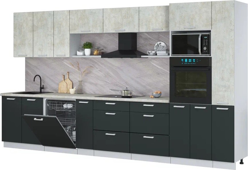 

Готовая кухня Интерлиния Мила Лайт 3.8-ПМ1 (бетон лайт/антрацит/опал светлый)