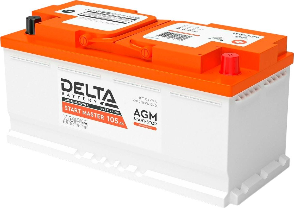 Автомобильный аккумулятор Delta AGM R+ (105 А·ч)