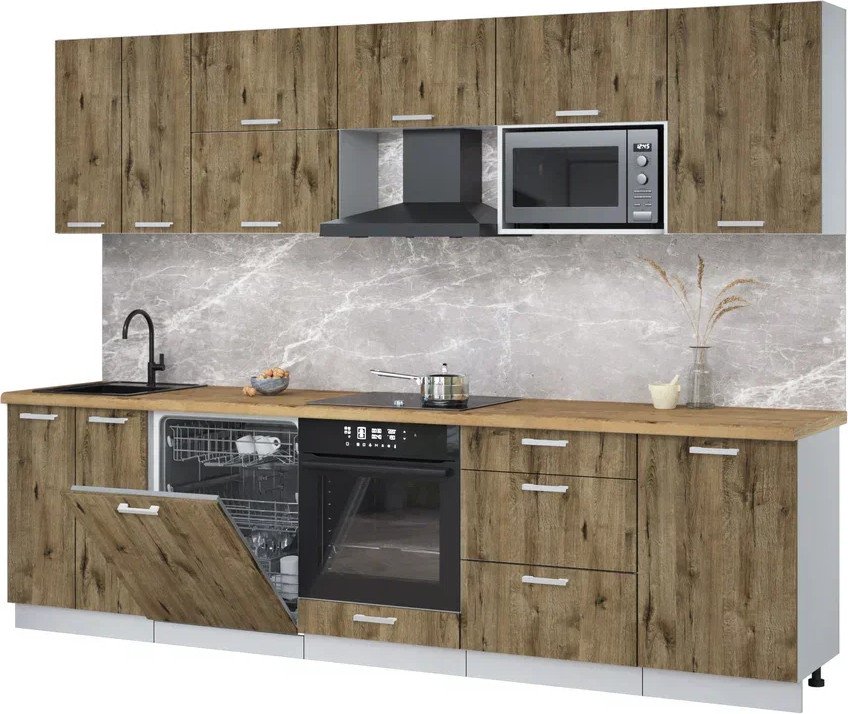 

Готовая кухня Интерлиния Мила Лайт 2.9-ПМ2 (дуб веллингтон/дуб веллингтон/дуб бунратти)