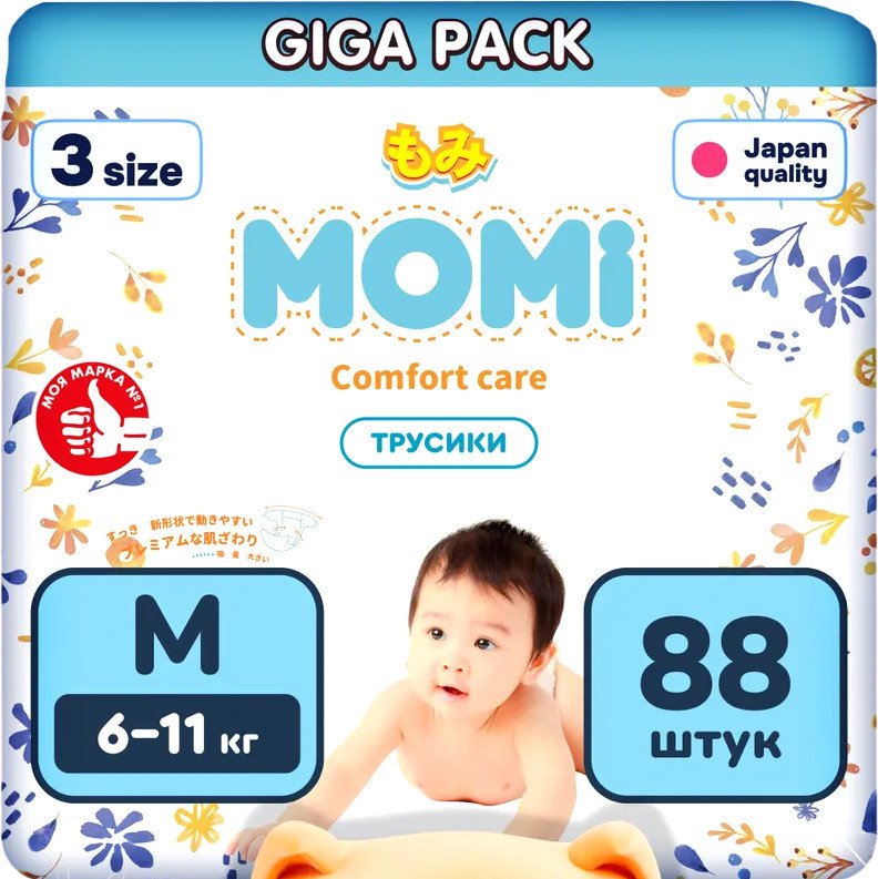 Трусики-подгузники Momi Comfort Care Giga М 6-11кг (88шт)