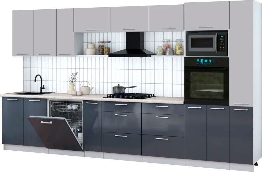 

Готовая кухня Интерлиния Мила Gloss 3.8-ПМ1 (асфальт глянец/грей/бискайская сосна)