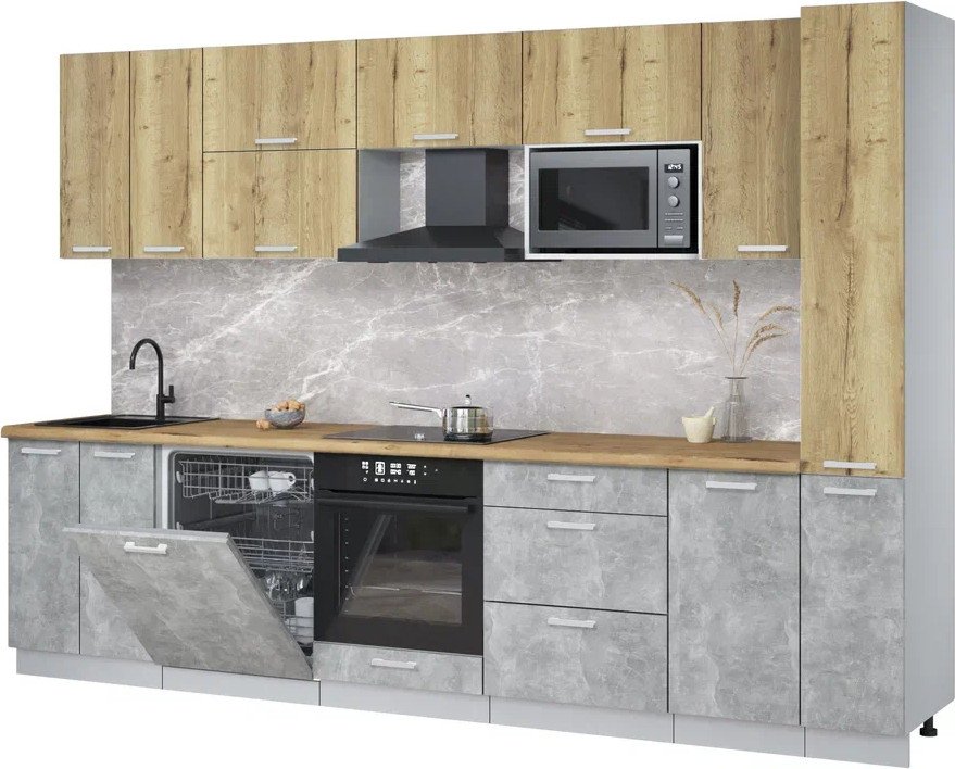 

Готовая кухня Интерлиния Мила Лайт 3.1-ПМ2 (дуб золотой/бетон/дуб бунратти)