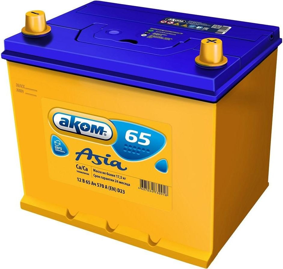 Автомобильный аккумулятор AKOM Asia 65e (65 А·ч)