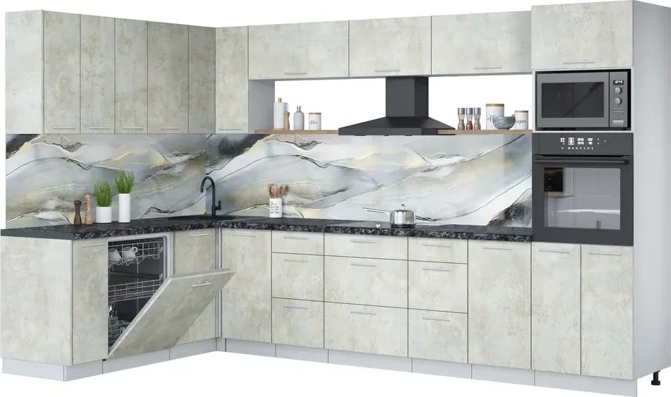 

Готовая кухня Интерлиния Мила Лайт 1.896х3.38-2 (бетон лайт/бетон лайт/кастилло темный)