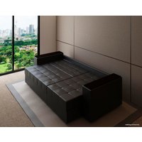 Угловой диван Настоящая мебель Константин с декором (нез пружинный бл, вельвет/экокожа, черный)