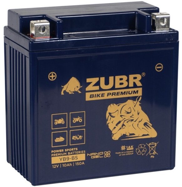 

Мотоциклетный аккумулятор Zubr Premium YB9-BS L+ (10 А·ч)
