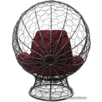 Кресло M-Group Кокос на подставке 11590302 (серый ротанг/бордовая подушка)