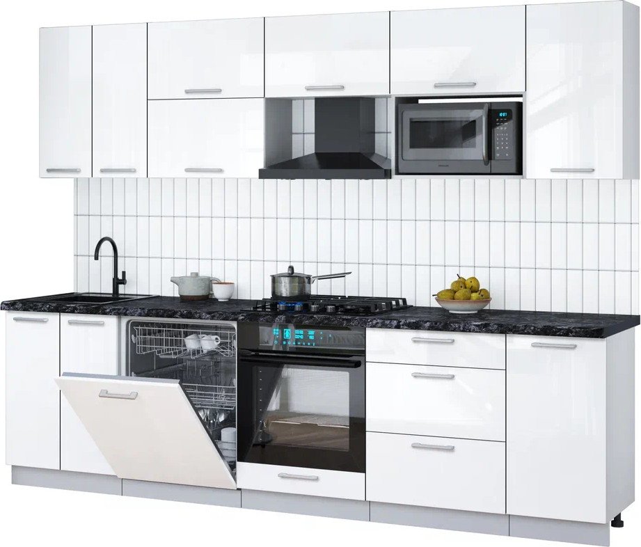 

Готовая кухня Интерлиния Мила Gloss 2.8-ПМ2 (белый глянец/белый глянец/кастилло темный)