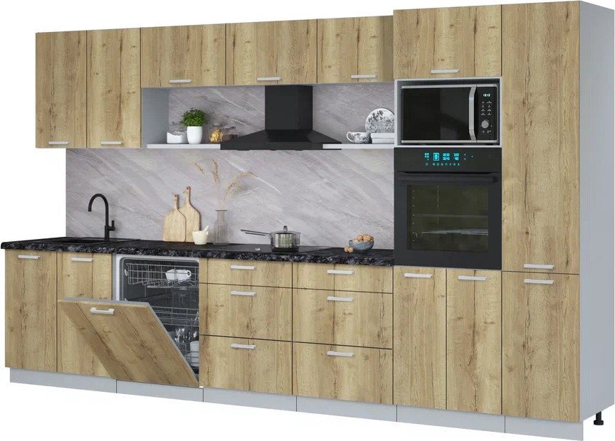 

Готовая кухня Интерлиния Мила Лайт 3.6-ПМ1 (дуб золотой/дуб золотой/кастилло темный)