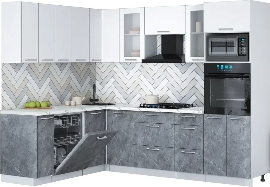 

Готовая кухня Интерлиния Мила Gloss 1.896х2.58 (керамика/белый/белый гранит)