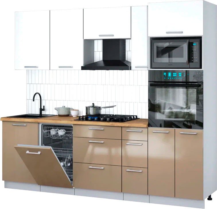 

Готовая кухня Интерлиния Мила Gloss 2.45-ПМ3 (капучино глянец/белый/дуб бунратти)