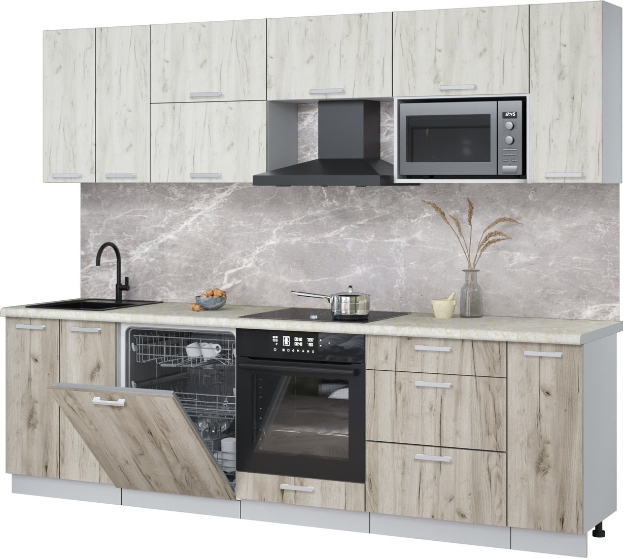 

Готовая кухня Интерлиния Мила Лайт 2.7-ПМ2 (дуб белый/дуб серый/опал светлый)