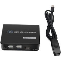 KVM переключатель USBTOP 2-х портовый KVM-переключатель HDMI USB, (черный)