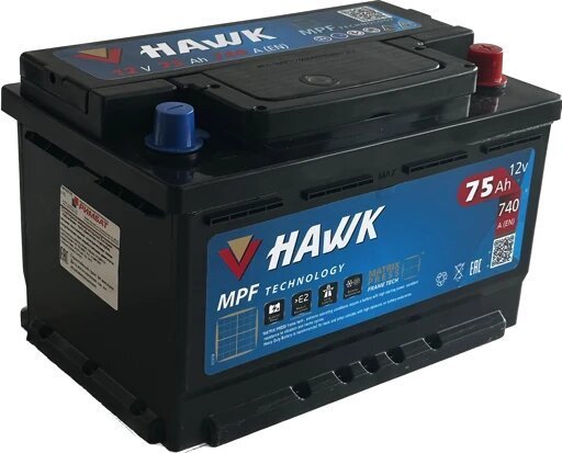 

Автомобильный аккумулятор Hawk 75 R+ низк HSMF-57313