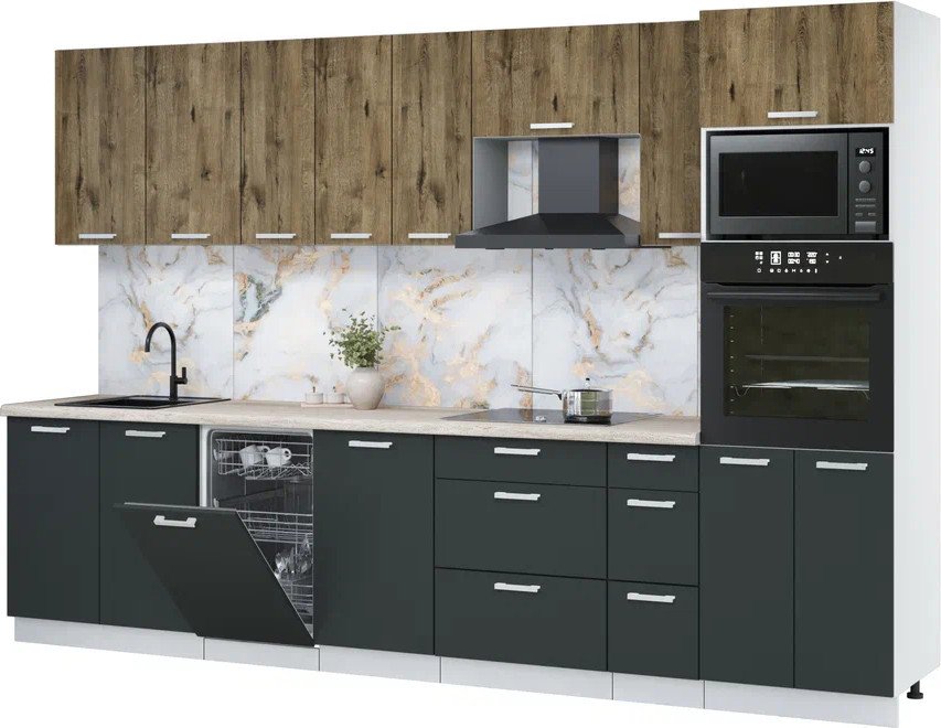 

Готовая кухня Интерлиния Мила Лайт 3.2-ПМ3 (дуб веллингтон/антрацит/травертин серый)