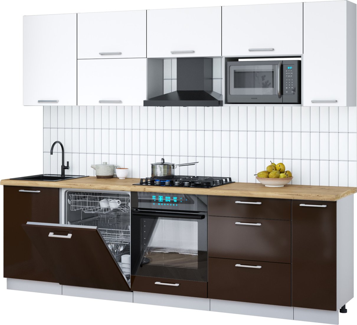 

Готовая кухня Интерлиния Мила Gloss 2.6-ПМ2 (шоколад глянец/белый/дуб бунратти)