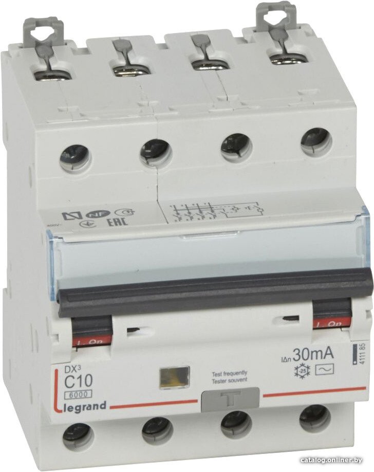 Дифференциальный автомат Legrand DX3 4P С 10A 30мА 6kА 4М 411185