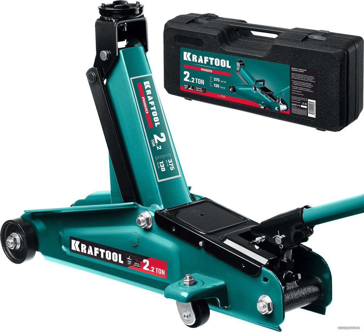 Подкатной домкрат KRAFTOOL Rigid 43452-2-K 2.2т (кейс)