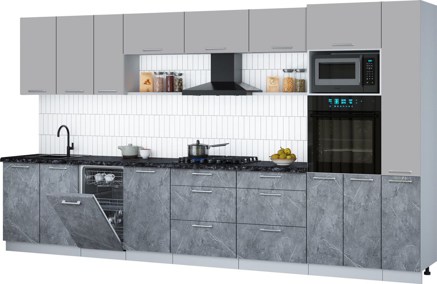 

Готовая кухня Интерлиния Мила Gloss 3.8-ПМ3 (керамика/грей/кастилло темный)