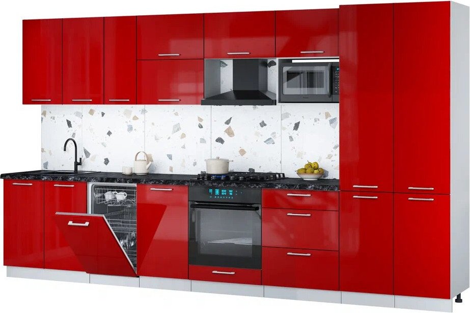 

Готовая кухня Интерлиния Мила Gloss 3.7-ПМ4 (красный глянец/красный глянец/кастилло темный)