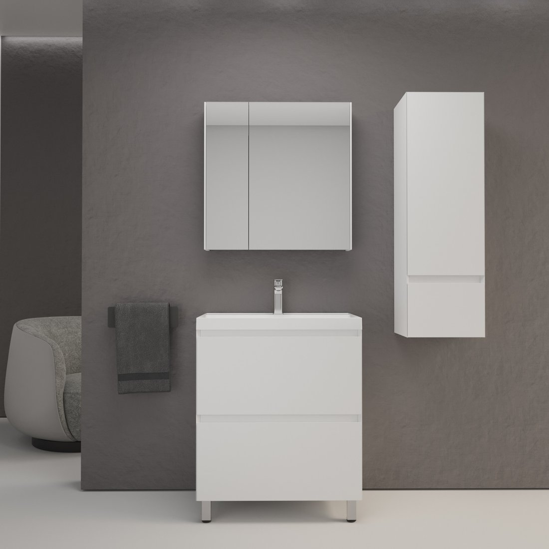 

Symbolite Тумба под умывальник Манхэттен 70 Plus 2 ящика + Asti 70x45 (белый матовый)