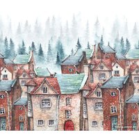 Фотообои ФабрикаФресок Акварельные Домики для детей 123265 (300x265) в Бобруйске