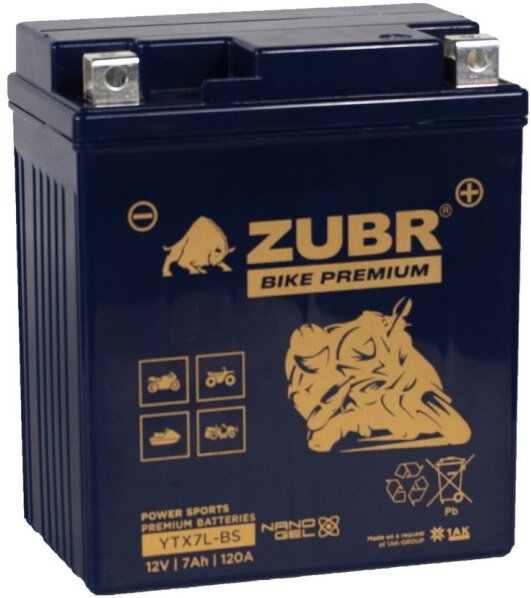 

Мотоциклетный аккумулятор Zubr Premium YTX7L-BS R+ (7 А·ч)