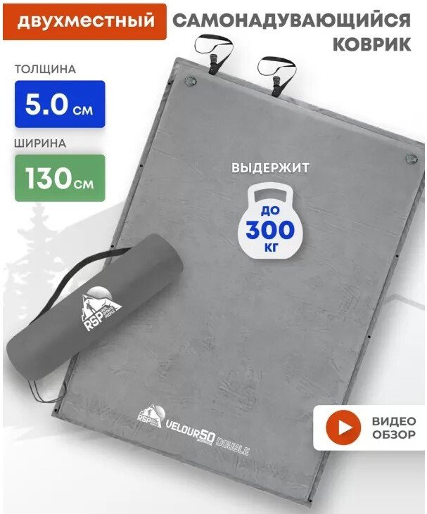 Самонадувающийся коврик RSP Outdoors Velour 50 Double (серый)