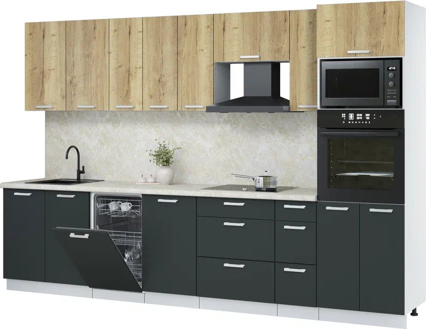 

Готовая кухня Интерлиния Мила Лайт 3.2-ПМ3 (дуб золотой/антрацит/опал светлый)