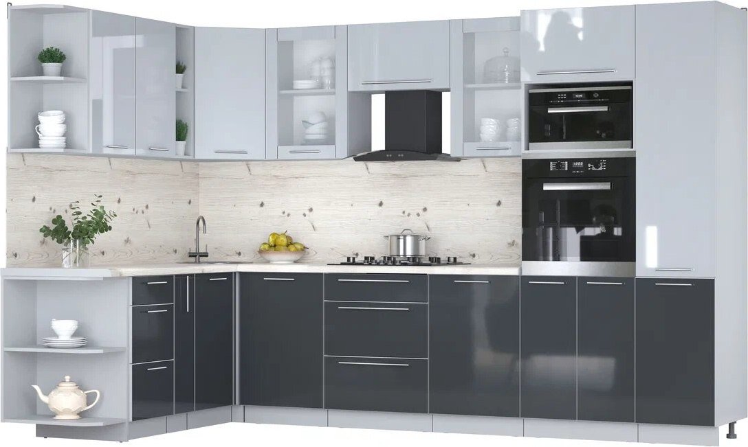 

Готовая кухня Интерлиния Мила Пластик 1.88x3.2 LV (туманный глянец/антрацит/бискайская сосна)