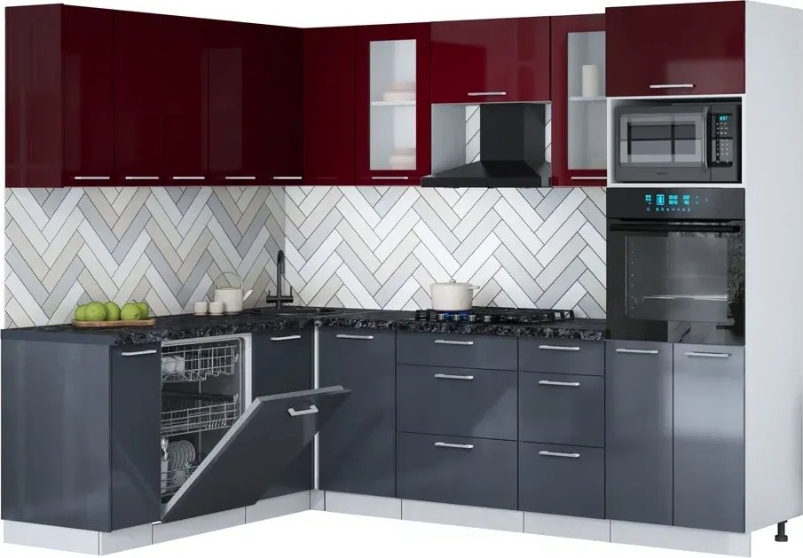

Готовая кухня Интерлиния Мила Gloss 1.896х2.58 (асфальт глянец/бордовый глянец/кастилло темный)