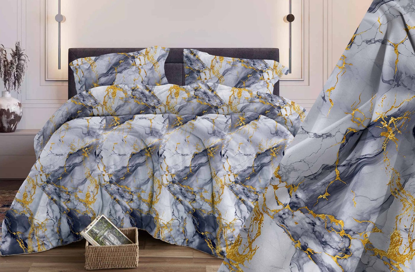 

1.5-спальный комплект постельного белья Бояртекс № 189 Мрамор 8 Вид (N) (1.5сп (бязь, серый)