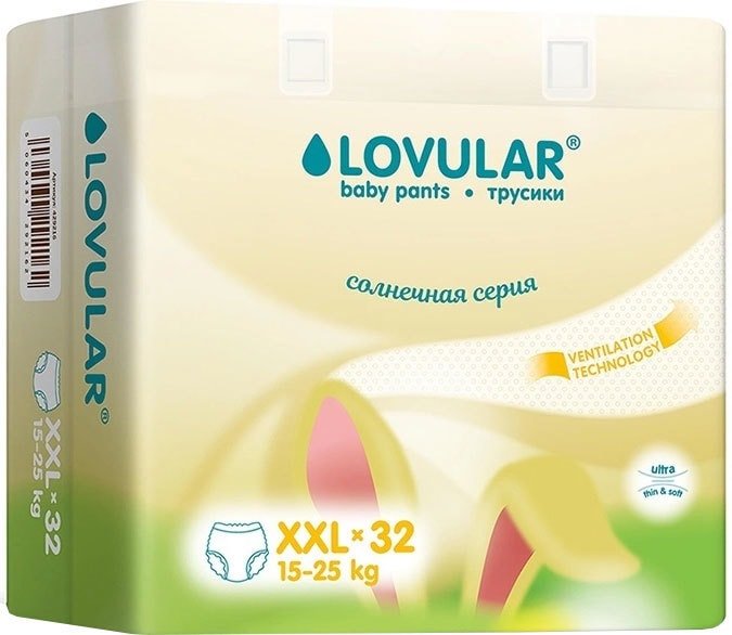 

Трусики-подгузники Lovular Солнечная серия XXL 15-25 кг (32 шт)
