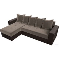 Угловой диван Лига диванов Дубай лайт левый (велюр коричневый/экокожа коричневый)