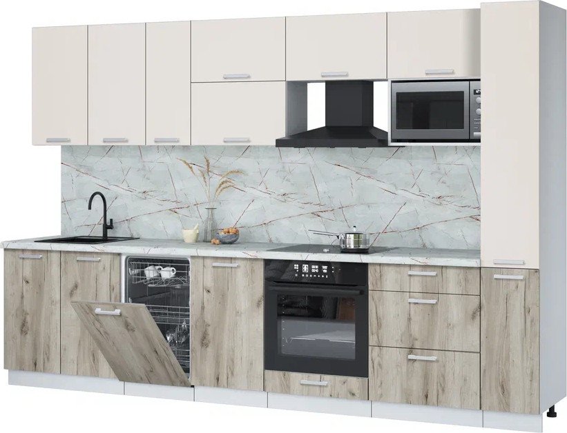 

Готовая кухня Интерлиния Мила Лайт 3.2-ПМ4 (персидский жемчуг/дуб серый/серый каспий)