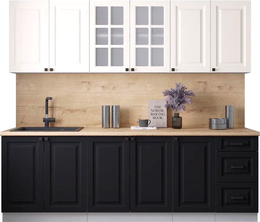 

Готовая кухня Интерлиния Мила Деко 2.4А (черный/белый/дуб бунратти)