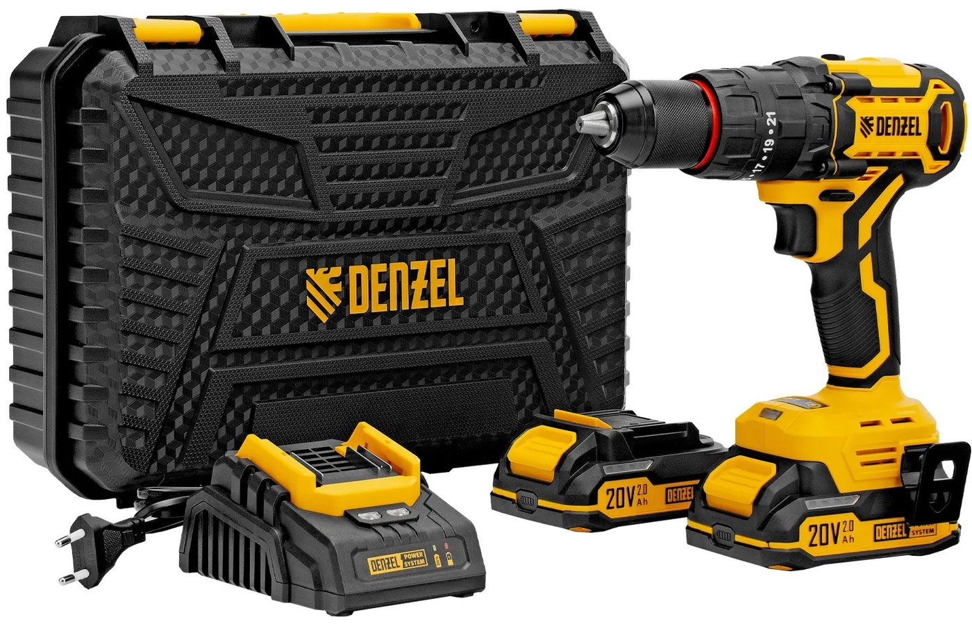 

Ударная дрель-шуруповерт Denzel CIDH-BL-20 (с 2-мя АКБ, кейс)