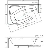 Ванна Besco Rima 140x90 L