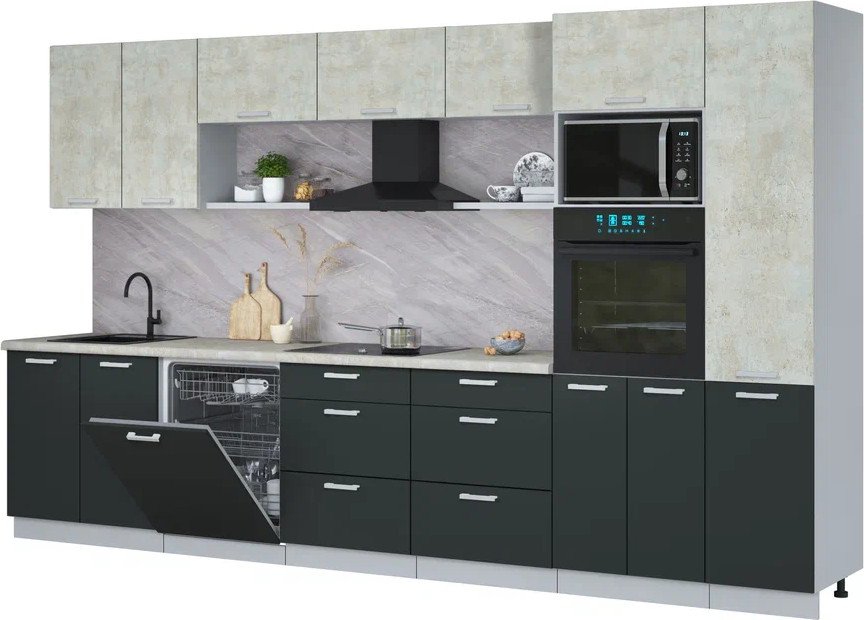 

Готовая кухня Интерлиния Мила Лайт 3.6-ПМ1 (бетон лайт/антрацит/опал светлый)