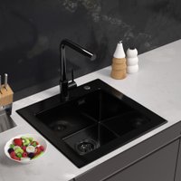 Кухонная мойка ARFEKA ECO AR 500*500 GS BLACK GLASS + BLACK PVD NANO