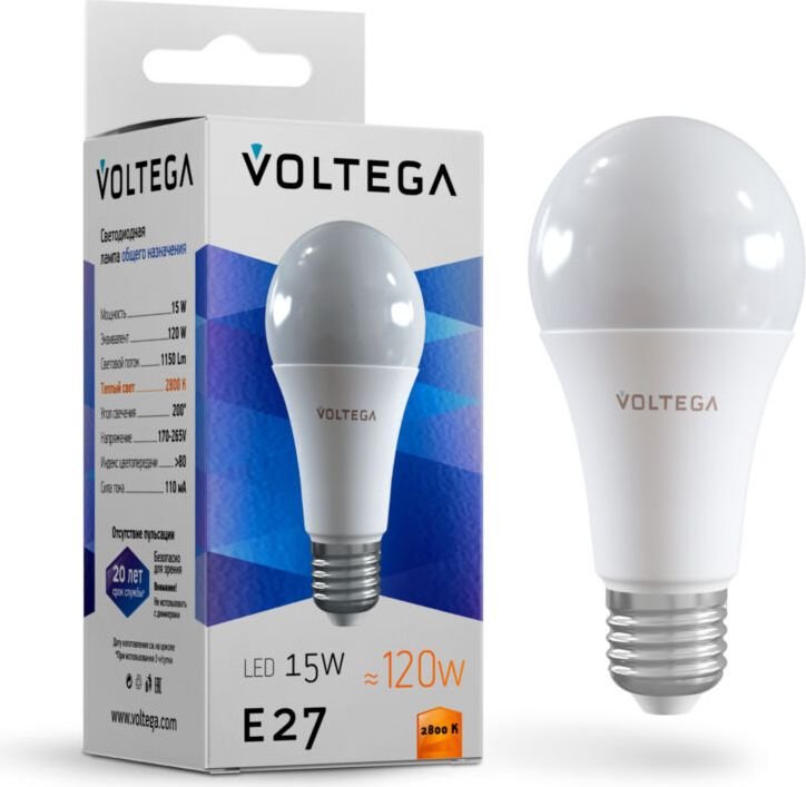 

Светодиодная лампочка Voltega Simple A60 15W 2800K E27 7156