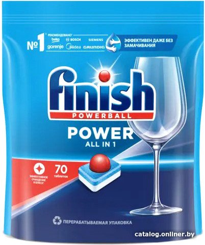 Таблетки для посудомоечной машины Finish All in One Бесфосфатные эффективное очищение и блеск (70 шт)
