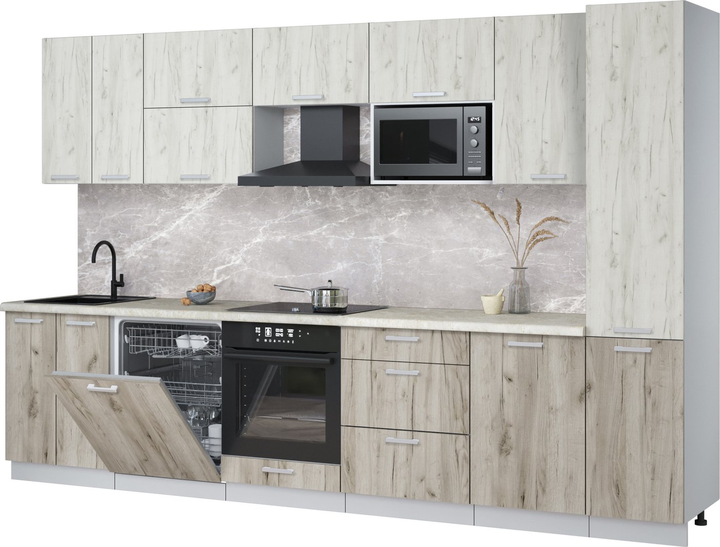 

Готовая кухня Интерлиния Мила Лайт 3.3-ПМ2 (дуб белый/дуб серый/опал светлый)